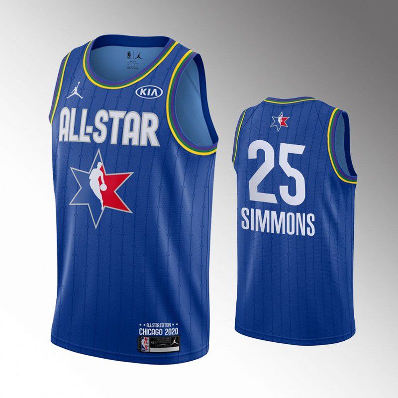 Men Philadelphia 76ers #25 Simmons Blue 2020 All Star NBA Jerseys